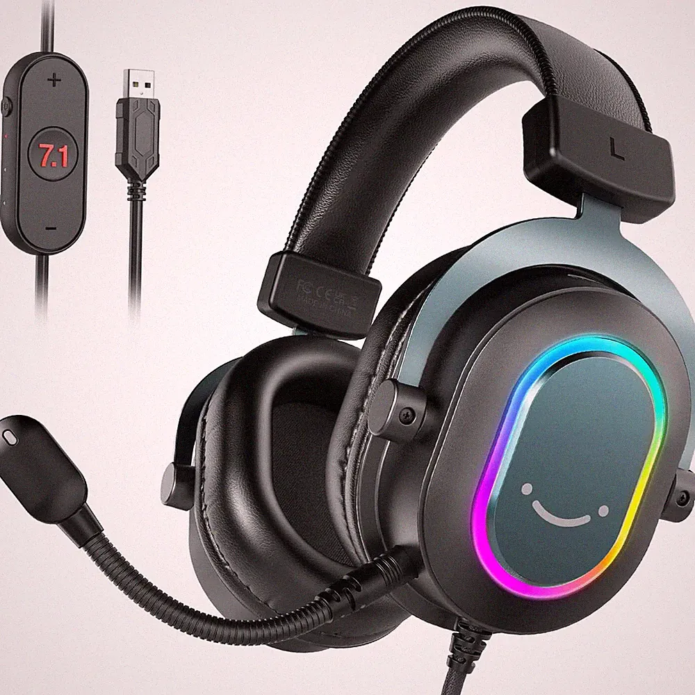 Gaming Headset mit Mikrofon PC PS4 Over Ear Kopfhörer mit Kabel RGB Headphone