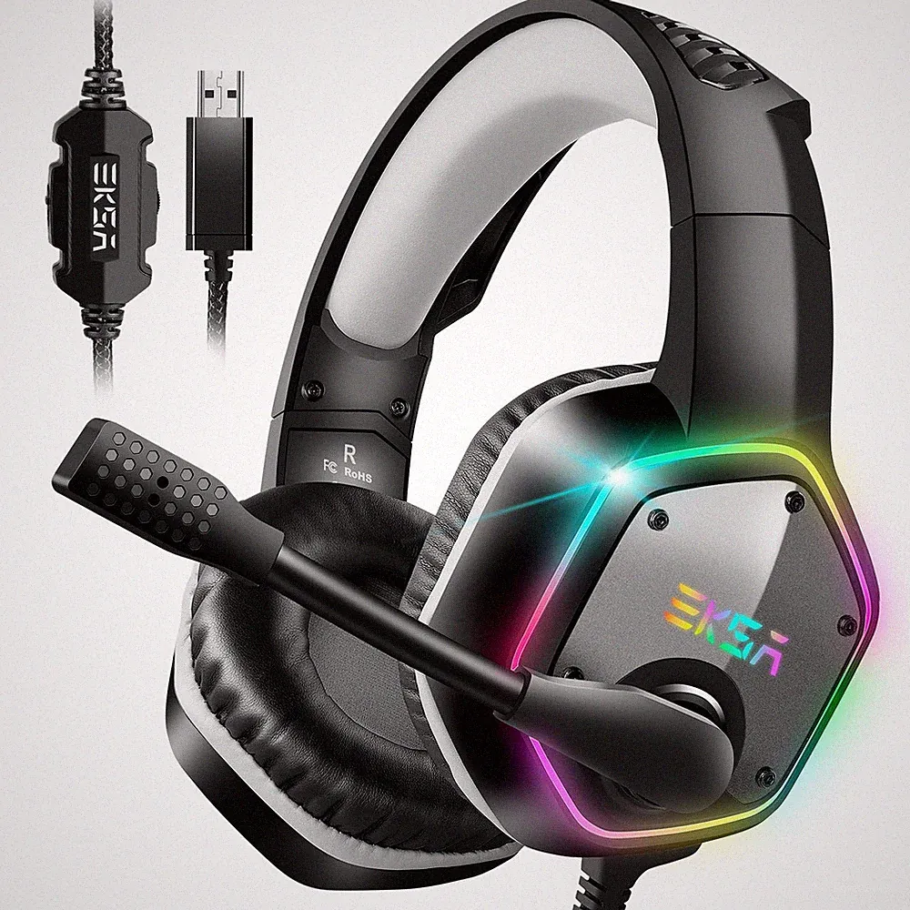 Gaming Headset RGB USB Mikrofon Surround Sound Kopfhörer PC Spiele beleuchtet