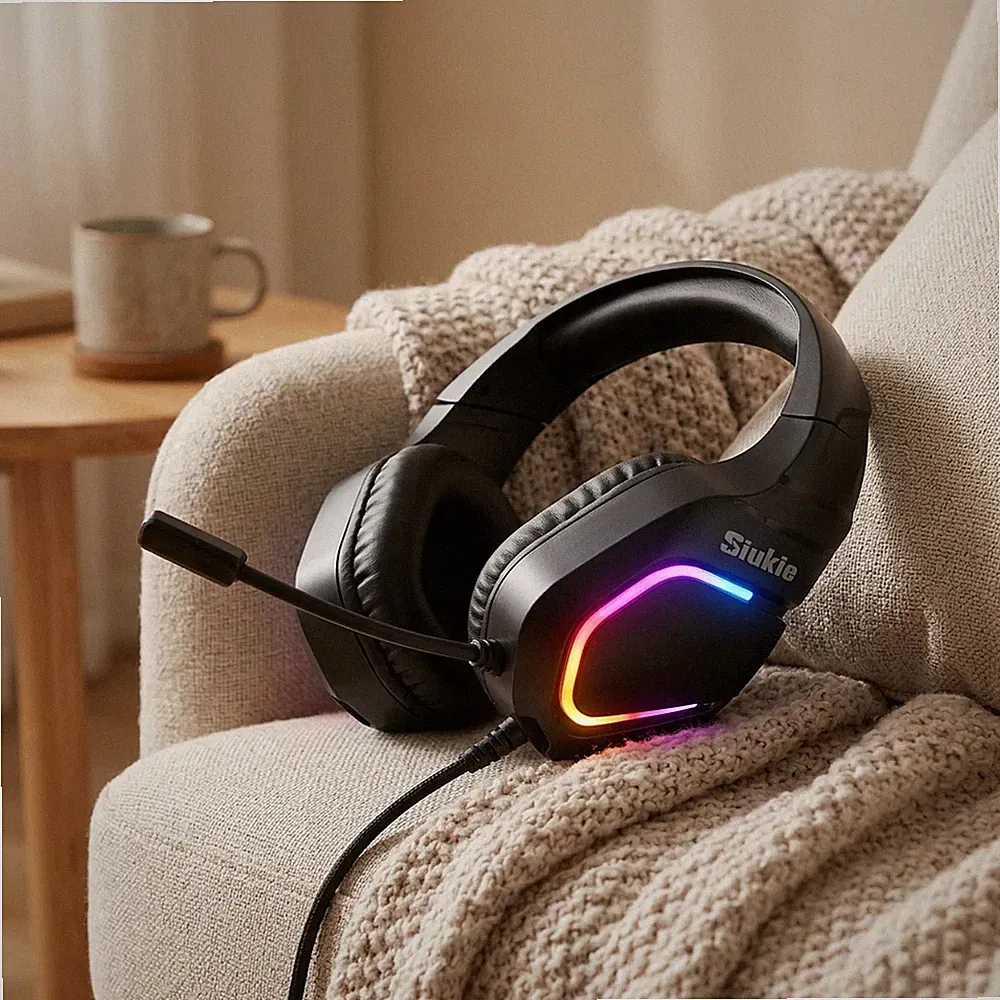 Gaming Headset Siukie Kopfhörer mit Mikrofon RGB AUX an 3,5mm Klinkenstecker NEU
