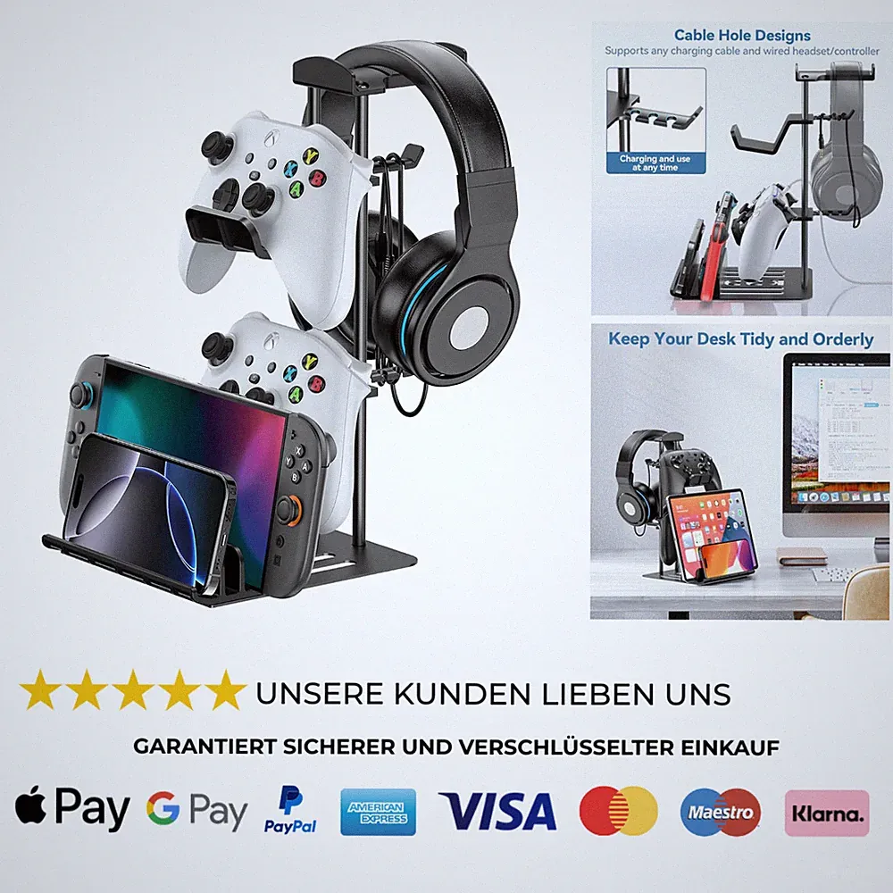 Gaming Headset Ständer, Controller Halter & Kopfhörer Halterung Tisch Stand