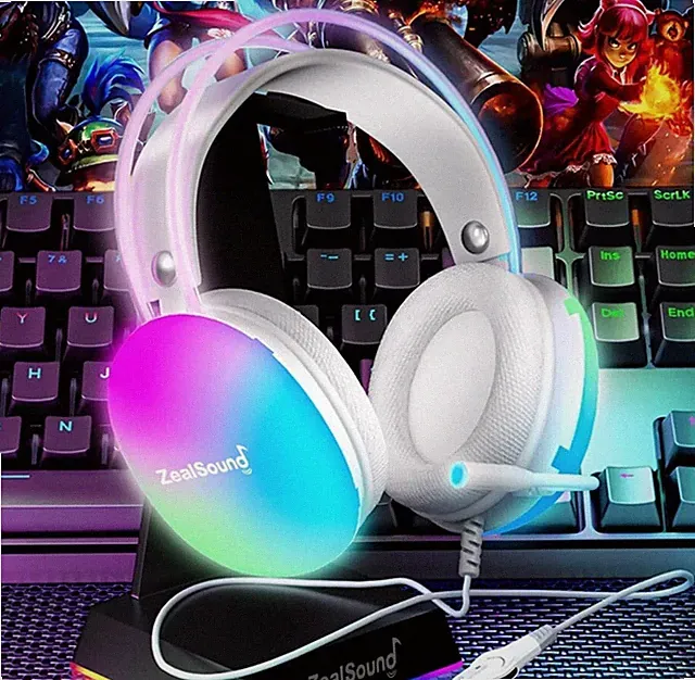 Gaming Headset USB with Mic for PC, RGB Rainbow Backlit Headset LED beleuchtung
