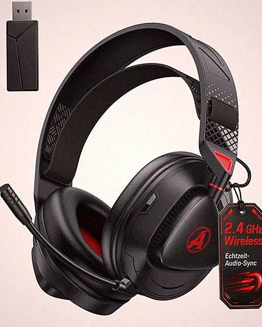 Gaming Headset Wireless für PS5 PS4 PC MAC Handy, 2.4Ghz(USB & Typ-C)+ BT