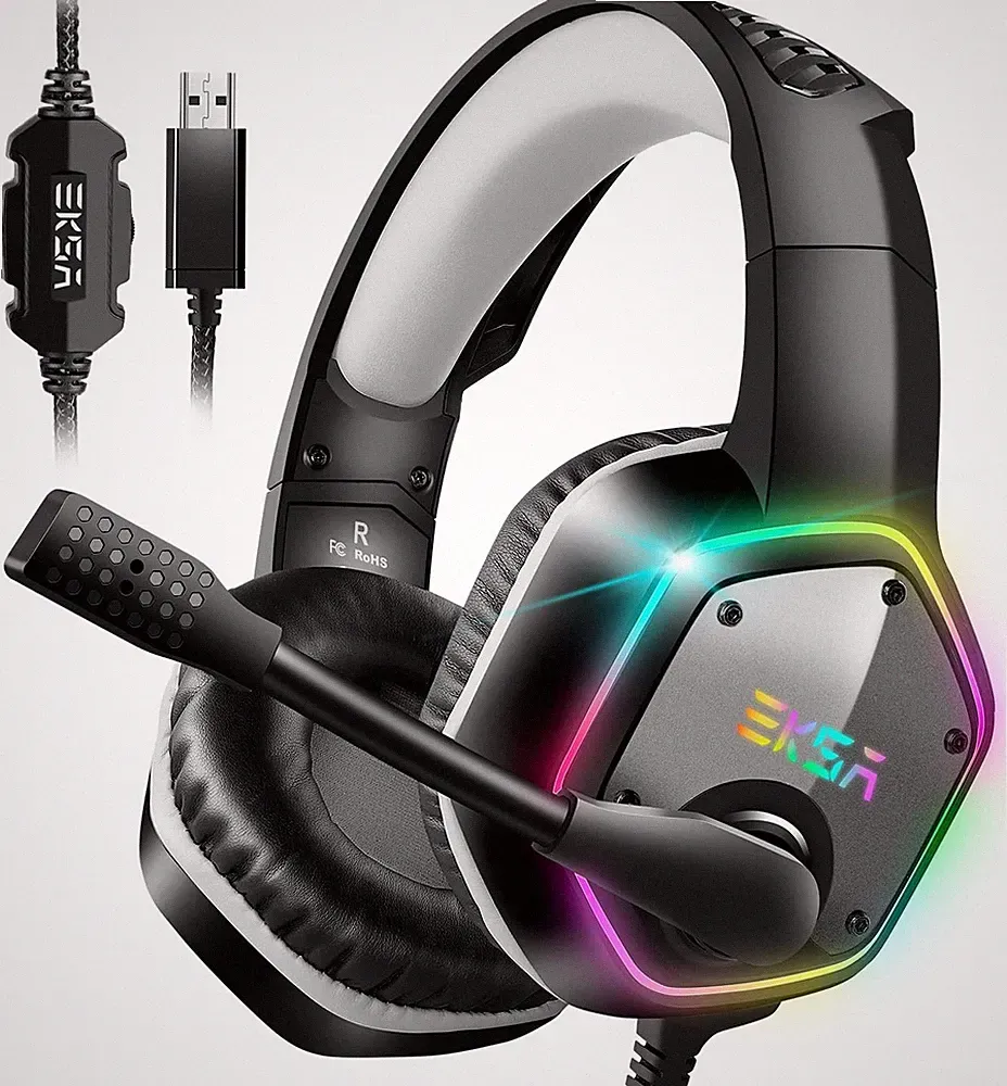 Gaming Kopfhörer E1000 USB RGB Beleuchtung Bass Surround Sound Mikrofon PS4