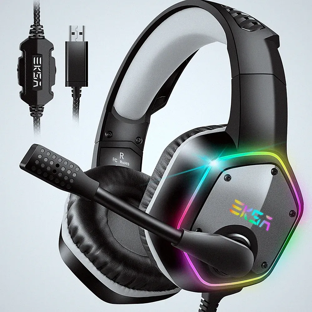 Gaming Kopfhörer mit RGB Licht USB Mikrofon 50 mm Lautsprecher