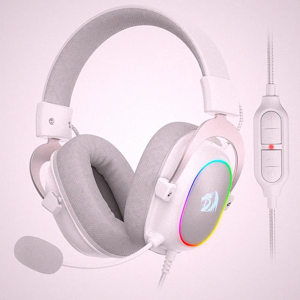 Gaming Kopfhoerer RGB Weiss 7.1 Surround Sound 53 mm Treiber Memory Foam PC PS4