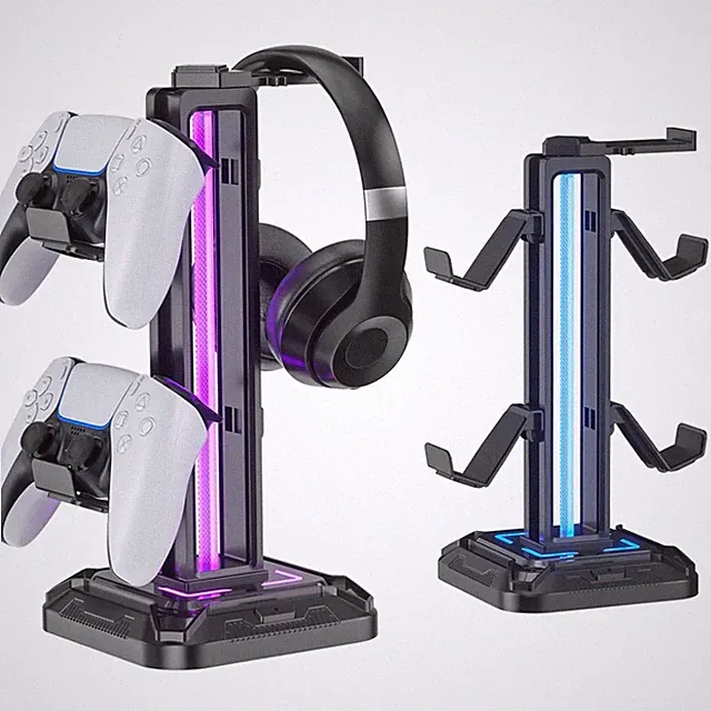 Gaming Kopfhoerer Ständer LED mit 9 Lichtmodi, Drehbar, Tragbar, Schwarz