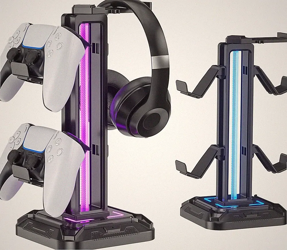 Gaming Kopfhörer Ständer mit LED und Controller Halterung Schwarz Zubehör