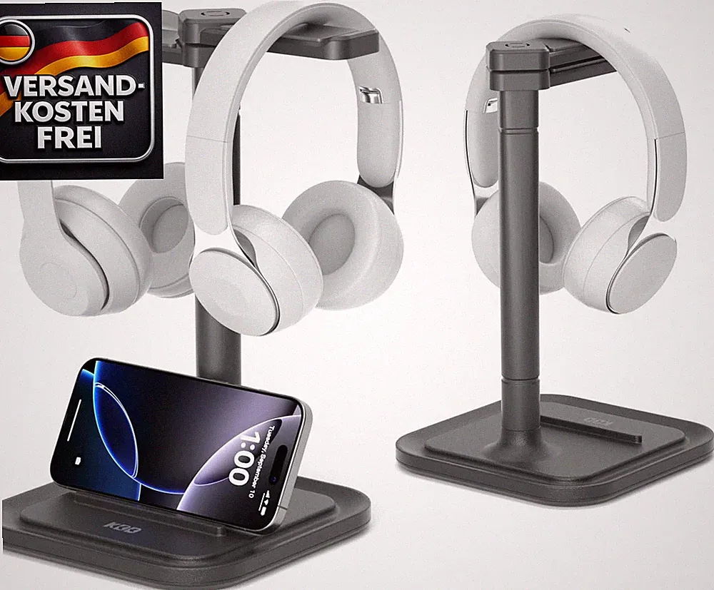 Gaming Kopfhörerhalter mit Handyhalterung rutschfest drehbar für alle Over-Ear H