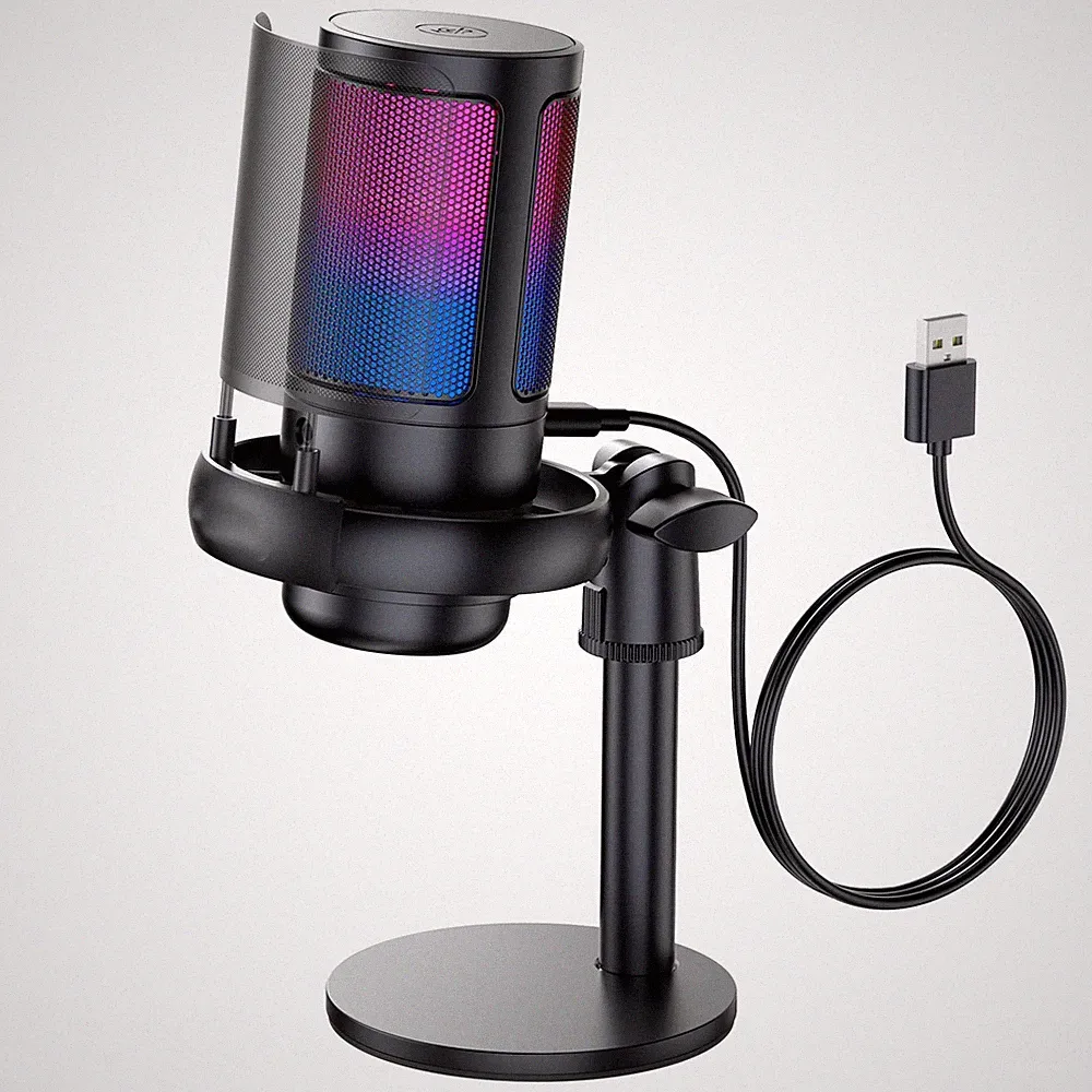 Gaming Mikrofon Microphone Kondensator Mic RGB Noise Cancel USB Für Streaming