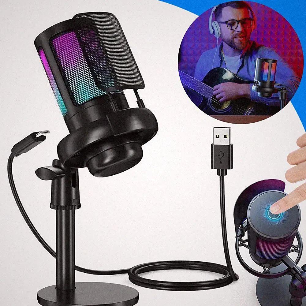 Gaming Mikrofon Mit Ständer-RGB Podcast Mikrofon für PC,Streaming,USB Microphone