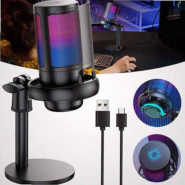 Gaming Mikrofon PC RGB Microphone Kondensator Mic USB mit Stummschalttaste Neu