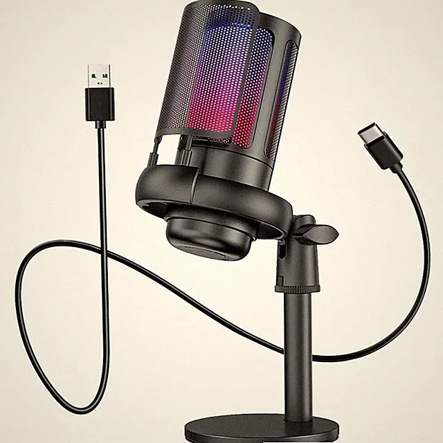 Gaming USB Mikrofon PC RGB Microphone Streaming Podcast Studio Kondensator Mic