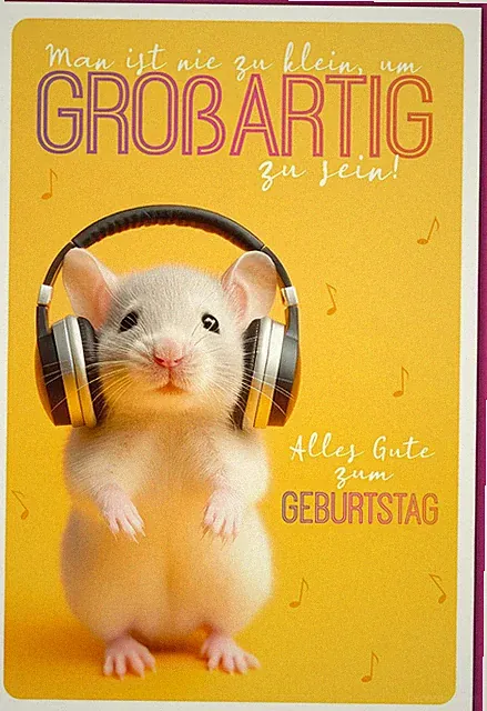 Geburtstag - Karte mit Umschlag - Maus mit Kopfhörern