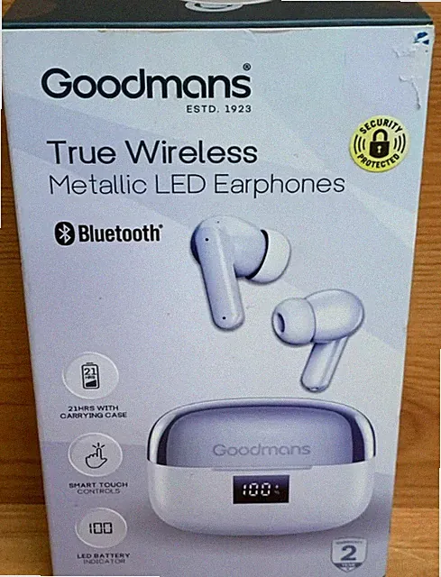 Goodmans True Wireless Metallic LED Kopfhörer. Grau. 21 Std. Smart Touch.