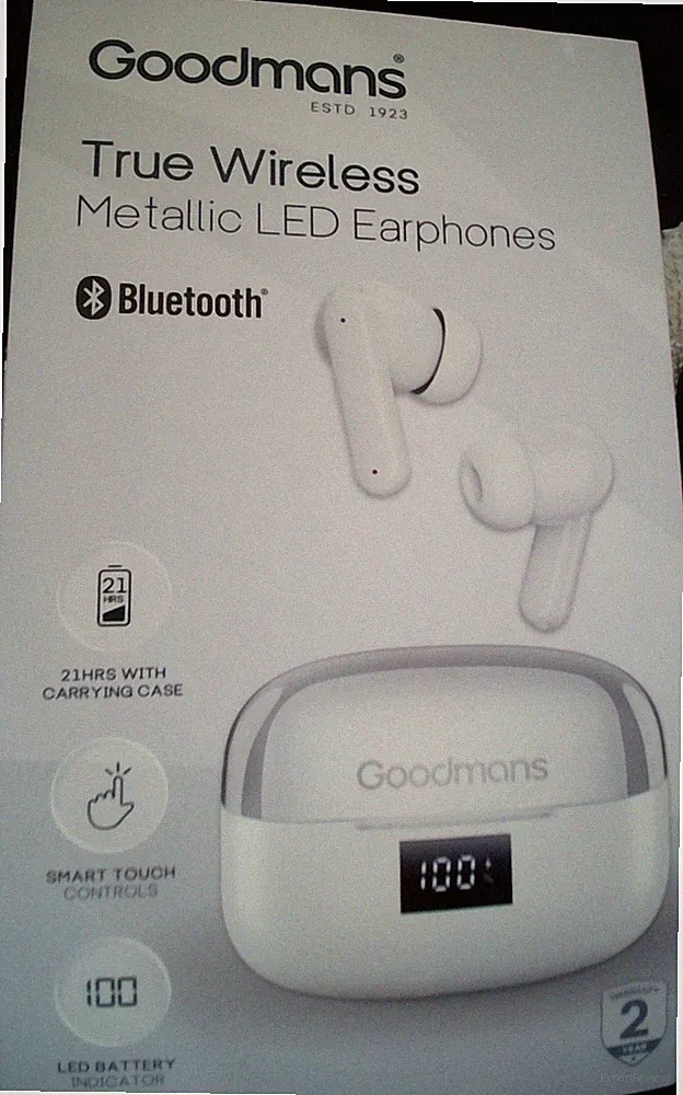 Goodmans True Wireless Metallic LED Kopfhörer. Weiß. 21 Std. Smart Touch. Neu.