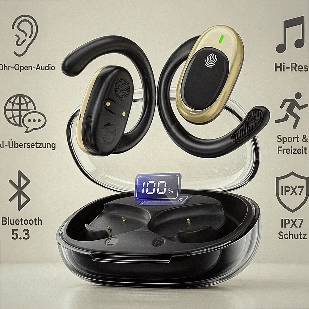 Greyolk Bluetooth Kopfhörer KI-Übersetzungs-Ohrhörer mit App für Sport Freizeit