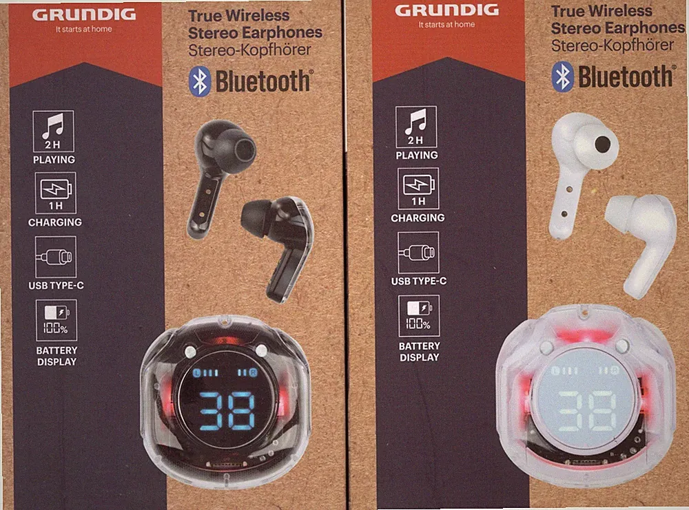 Grundig True Wireless Bluetooth Kopfhörer – TWS – Ladecase mit Display – USB-C
