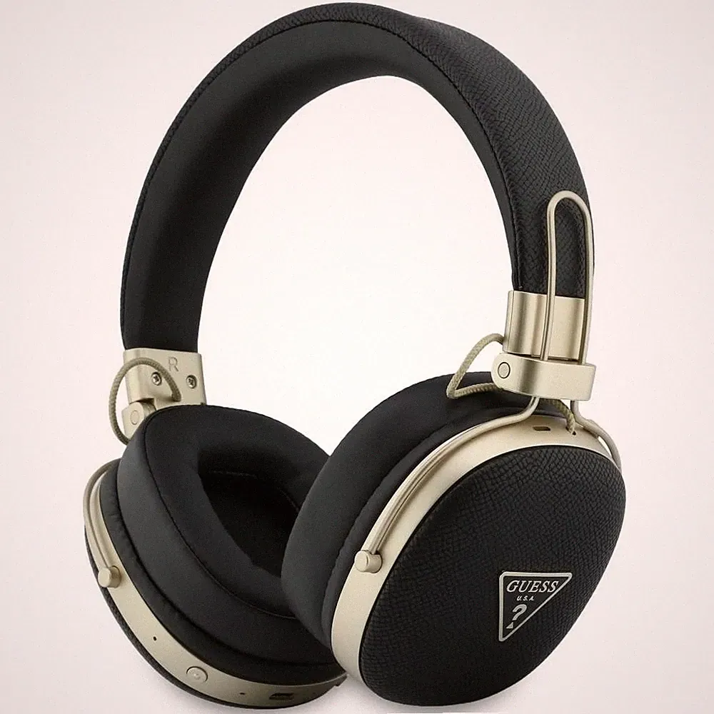 Guess Bluetooth ENC On-Ear-Kopfhörer mit Metallprofil und Dreieckslogo, Schwarz