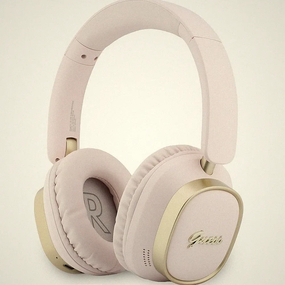 Guess Bluetooth ENC Rechteckige Metall-Schriftzüge Pinke On-Ear-Kopfhörer