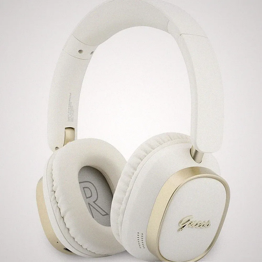 Guess Bluetooth ENC Rechteckige Metall-Schriftzüge Weiße Over-Ear-Kopfhörer