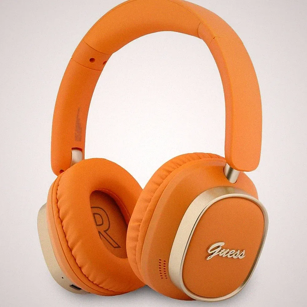 Guess Bluetooth ENC Rechteckige Over-Ear-Kopfhörer mit Metall-Schriftzug in Oran