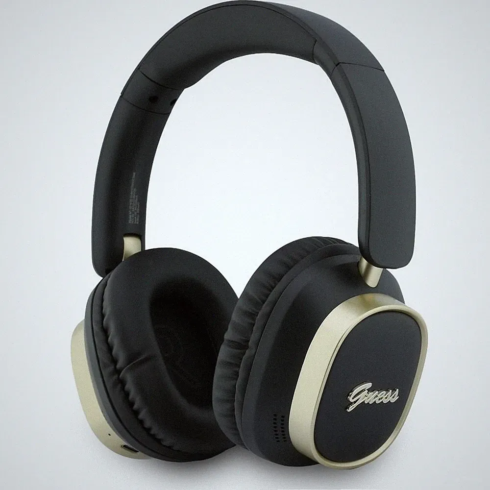 Guess Bluetooth ENC Rechteckige Over-Ear-Kopfhörer mit Metall-Schriftzug in Schw