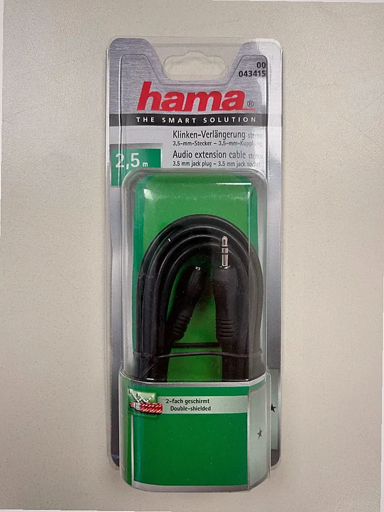 Hama! 43415 Audio-Kabel 3,5-mm-Klinken-Stecker/Kupplung Stereo 2,5 m, neu##