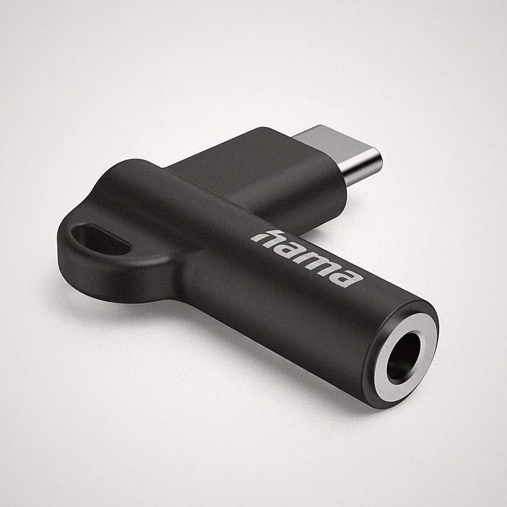 HAMA Aux-Adapter USB-C – 3,5-mm-Klinke-Buchse, 90° Winkelstecker, #1907117