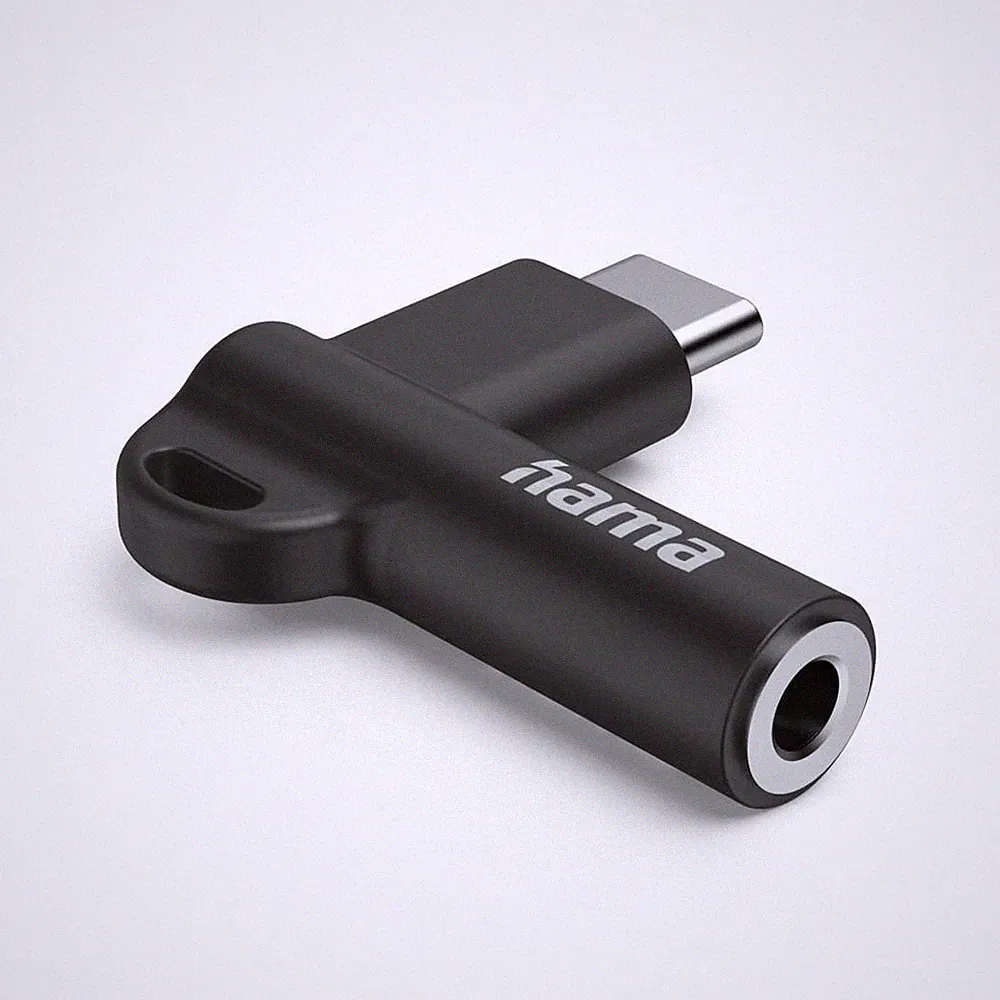 HAMA Aux-Adapter USB-C – 3,5-mm-Klinke-Buchse, 90° Winkelstecker, #2739092