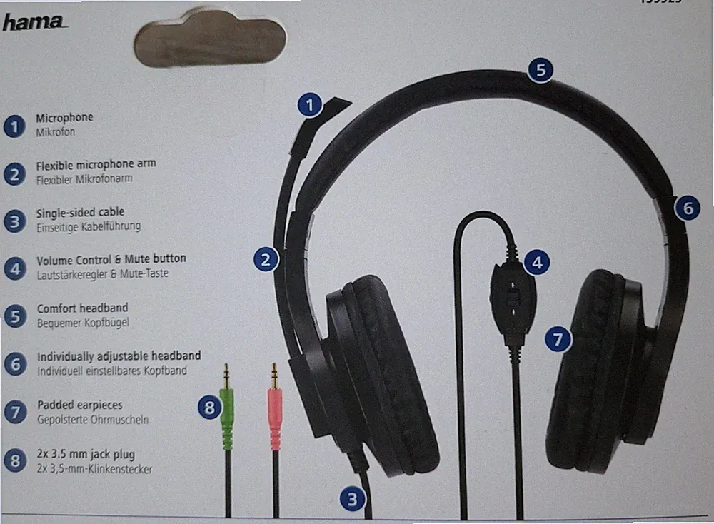Hama Headset Gaming Büro Kopfhörer Mikrofon flexibel 2× 3,5mm Klinke 2 m Kabel