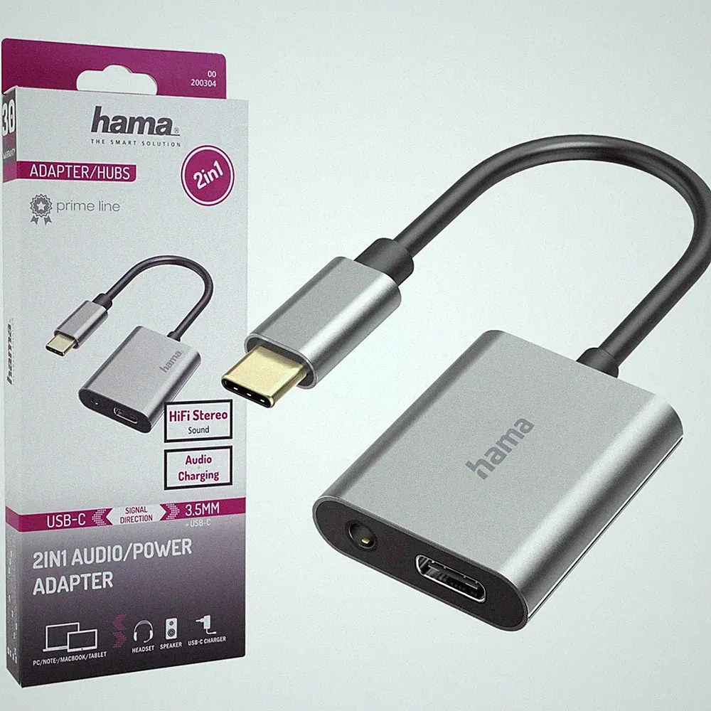 Hama HQ Audio-Adapter USB-C zu 3,5mm Klinke AUX für Headset Kopfhörer Ladekabel