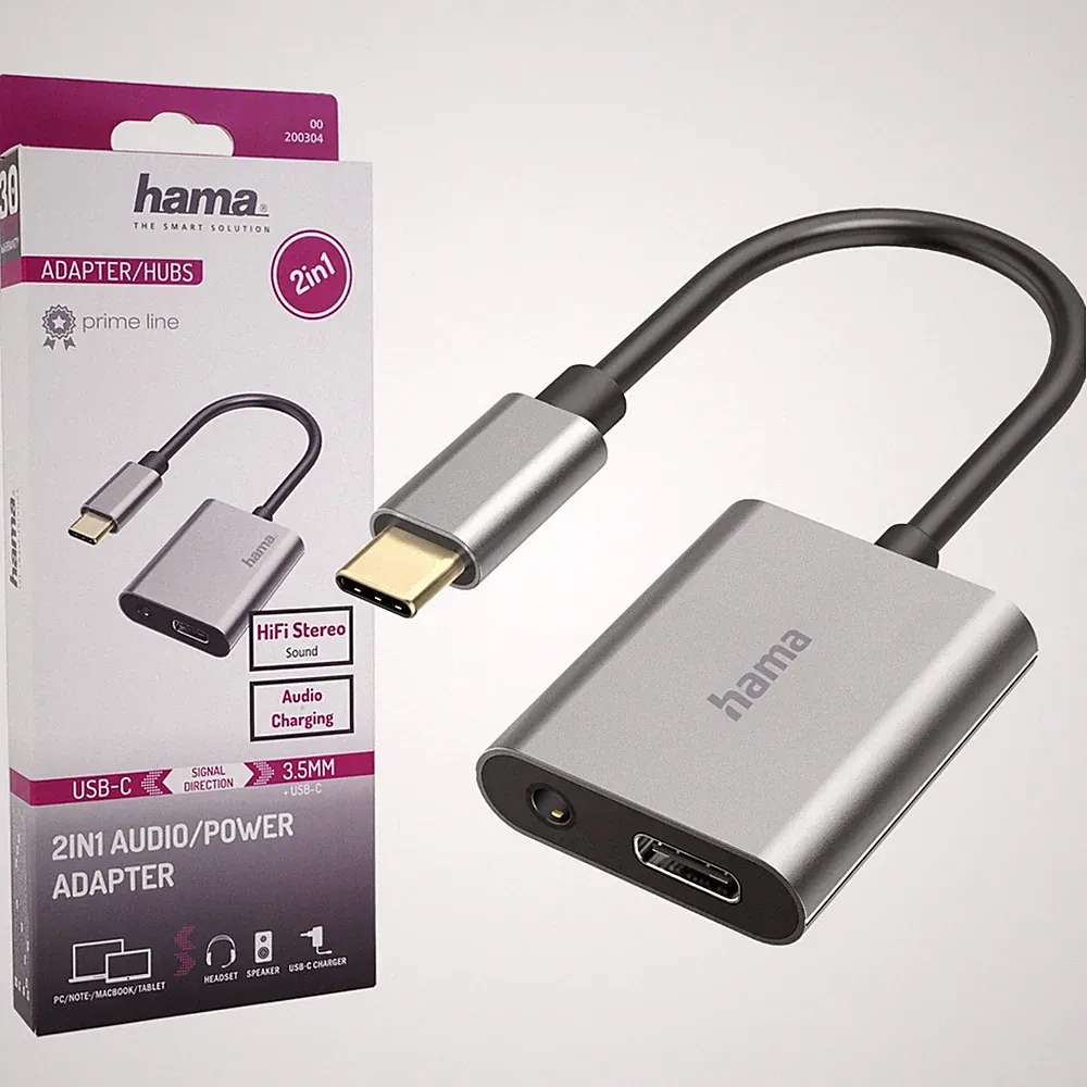 Hama HQ Audio-Adapter USB-C zu 3,5mm Klinke AUX für Headset Kopfhörer Ladekabel