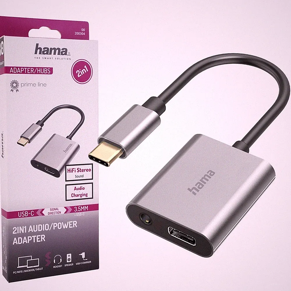 Hama HQ Audio-Adapter USB-C zu 3,5mm Klinke AUX für Headset Kopfhörer Ladekabel