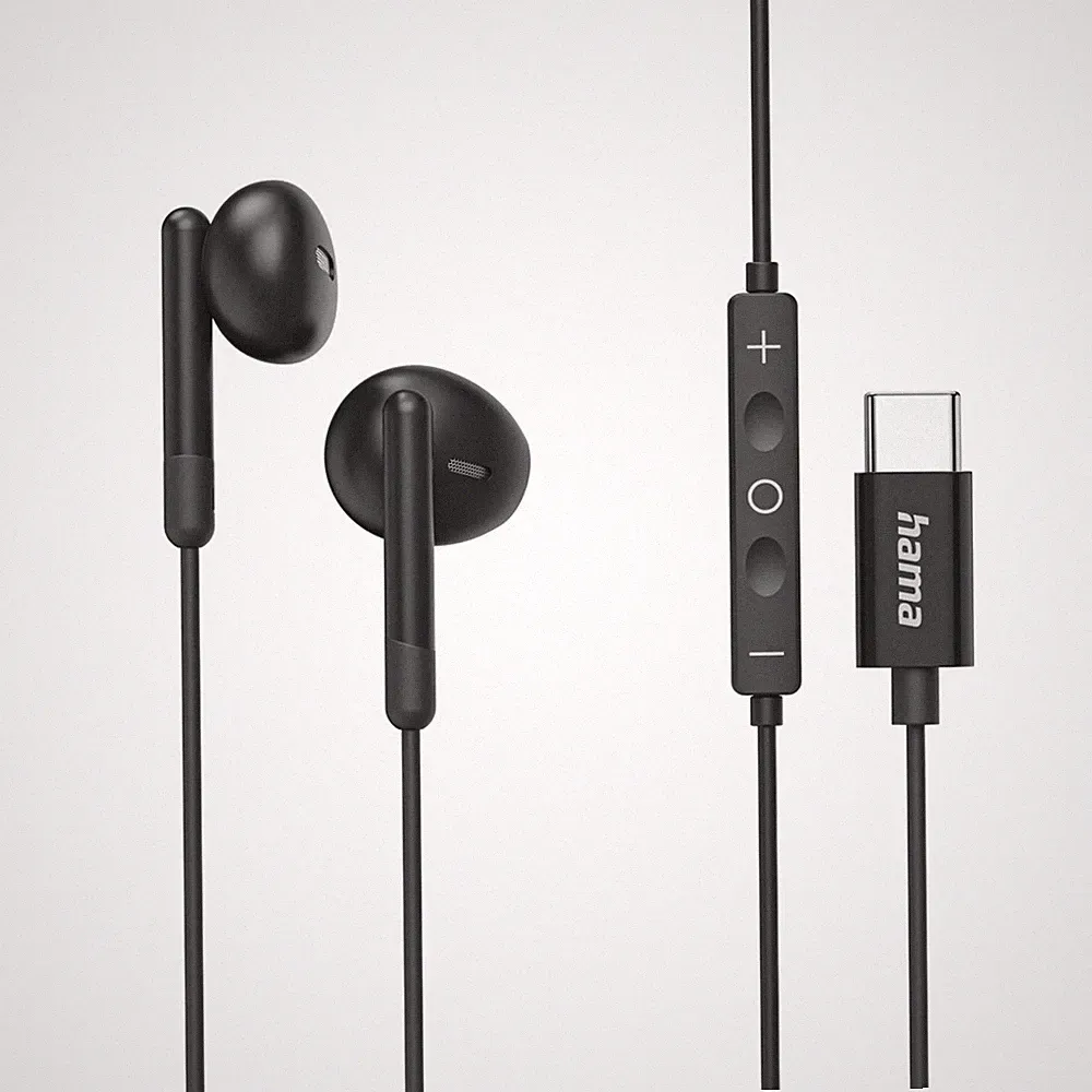 Hama In Ear Stereo Kopfhörer Headset Earbuds + Mikrofon 1,2m Kabel USB-C Schwarz