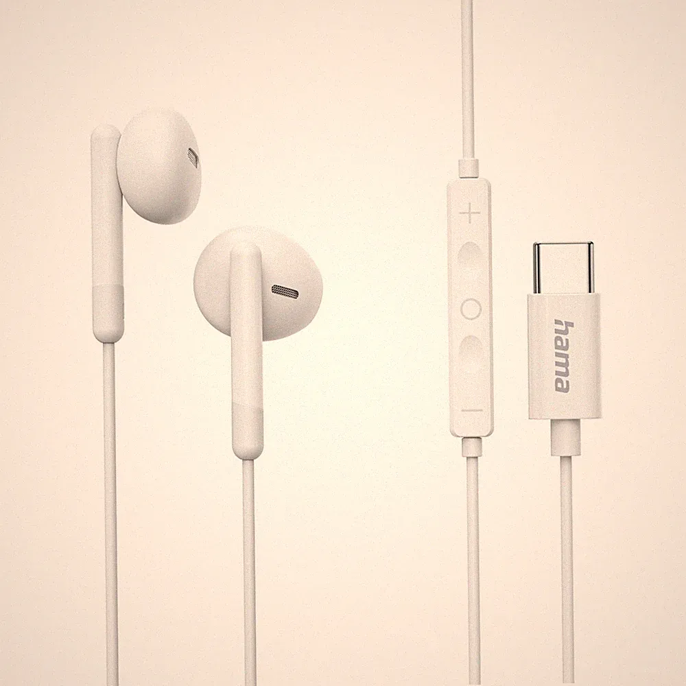 Hama In Ear Stereo Kopfhörer Headset Earbuds + Mikrofon 1,2m Kabel USB-C Weiß