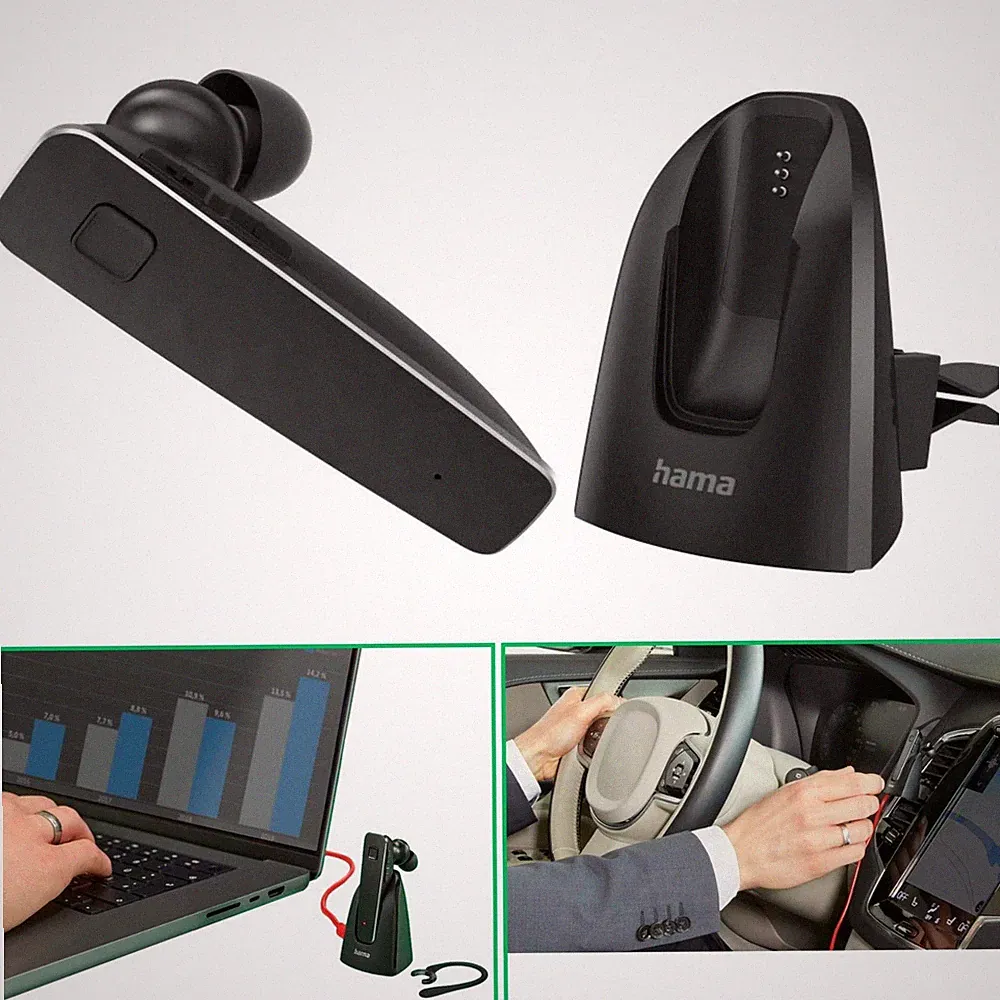Hama Mono Bluetooth Headset + Ladestation Lüftungsgitter-Halterung Auto Handy