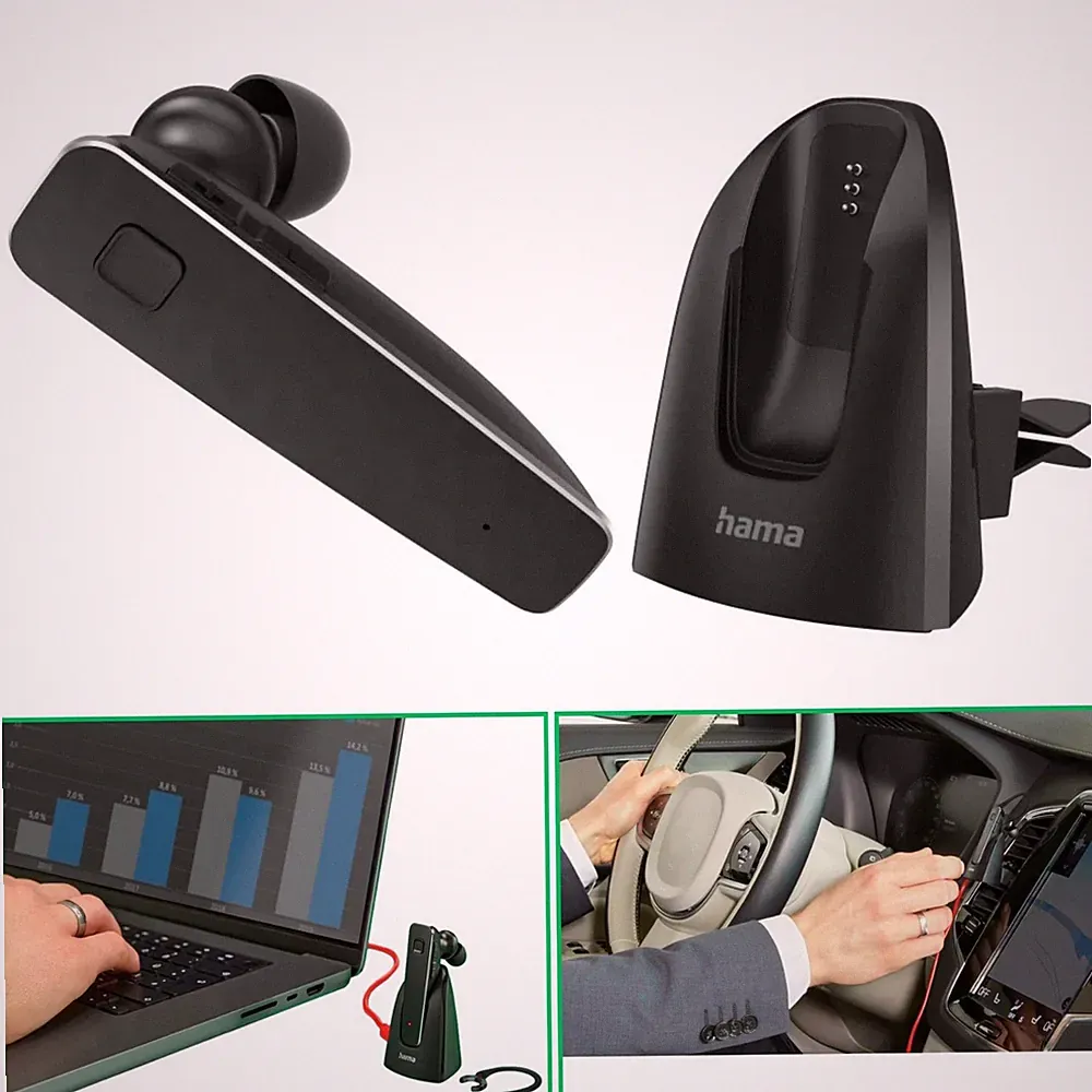 Hama Mono Bluetooth Headset + Ladestation Lüftungsgitter-Halterung Auto Handy