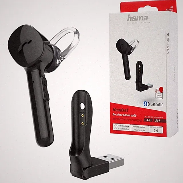 Hama Mono Bluetooth Headset MyVoice mit USB Docking Chat Telefonie für Handy PC