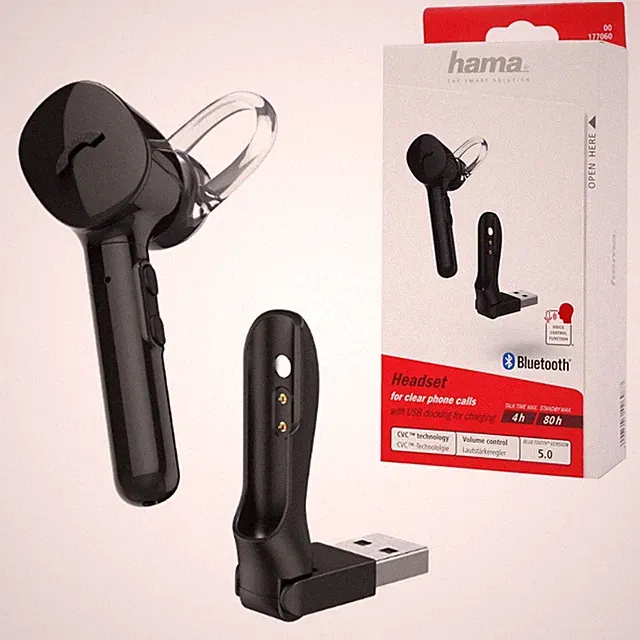 Hama Mono Bluetooth Headset MyVoice mit USB Docking Chat Telefonie für Handy PC