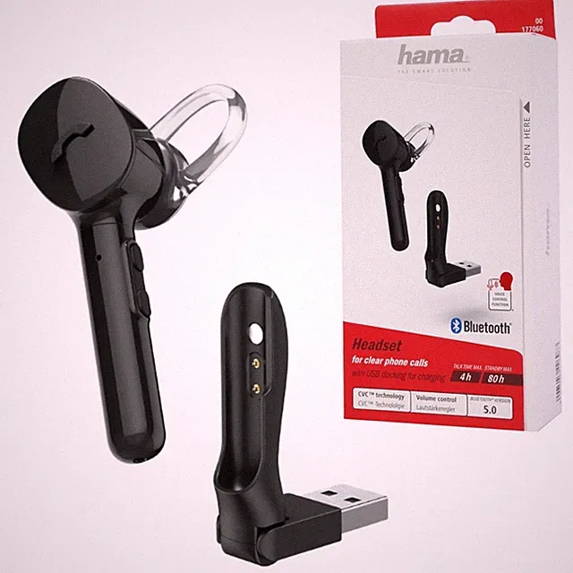 Hama Mono Bluetooth Headset MyVoice mit USB Docking Chat Telefonie für Handy PC