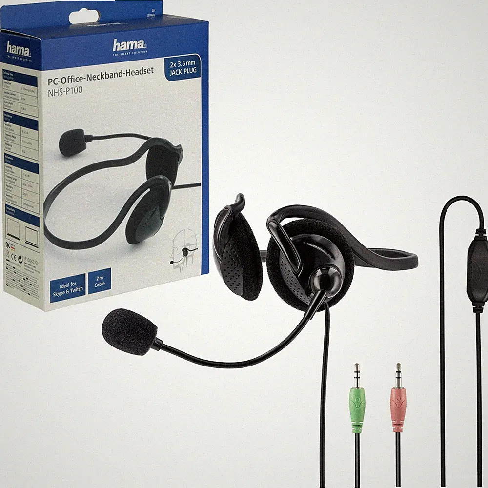 Hama Neckband Headset Nackenbügel 2x 3,5mm Stereo PC Kophörer mit Mikrofon Mikro