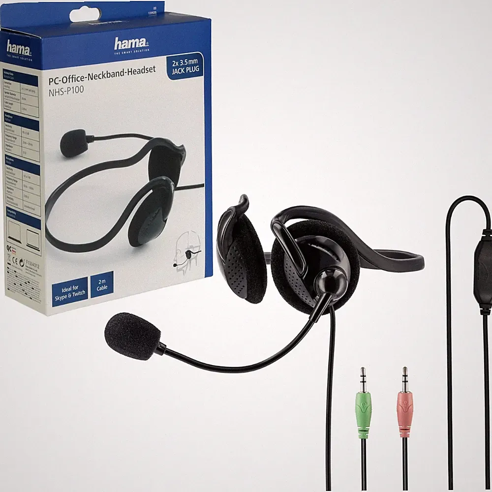 Hama Neckband Headset Nackenbügel 2x 3,5mm Stereo PC Kophörer mit Mikrofon Mikro