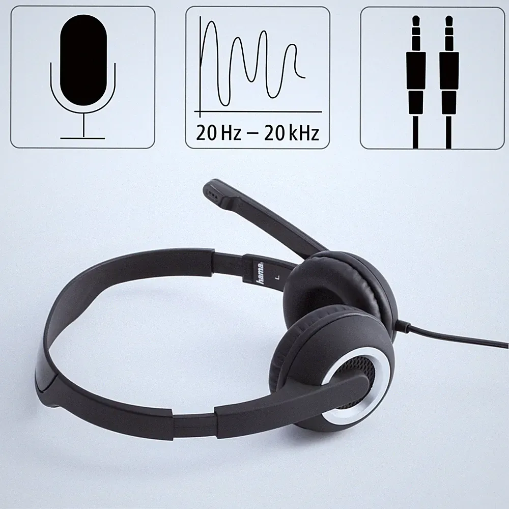 Hama On-Ear Stereo Headset HS-P150 2m Kabel PC Büro Skype Musik Games Homeoffice