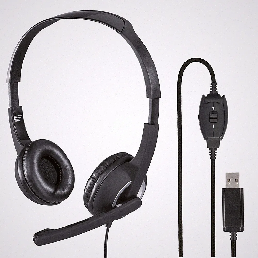 Hama PC Office USB Headset Stereo Kophörer mit Boom Mikrofon Mikro Büro Notebook