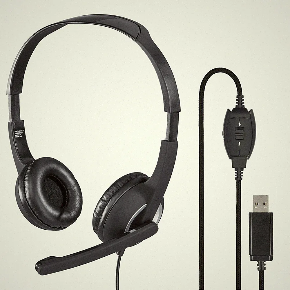 Hama PC Office USB Headset Stereo Kophörer mit Boom Mikrofon Mikro Büro Notebook