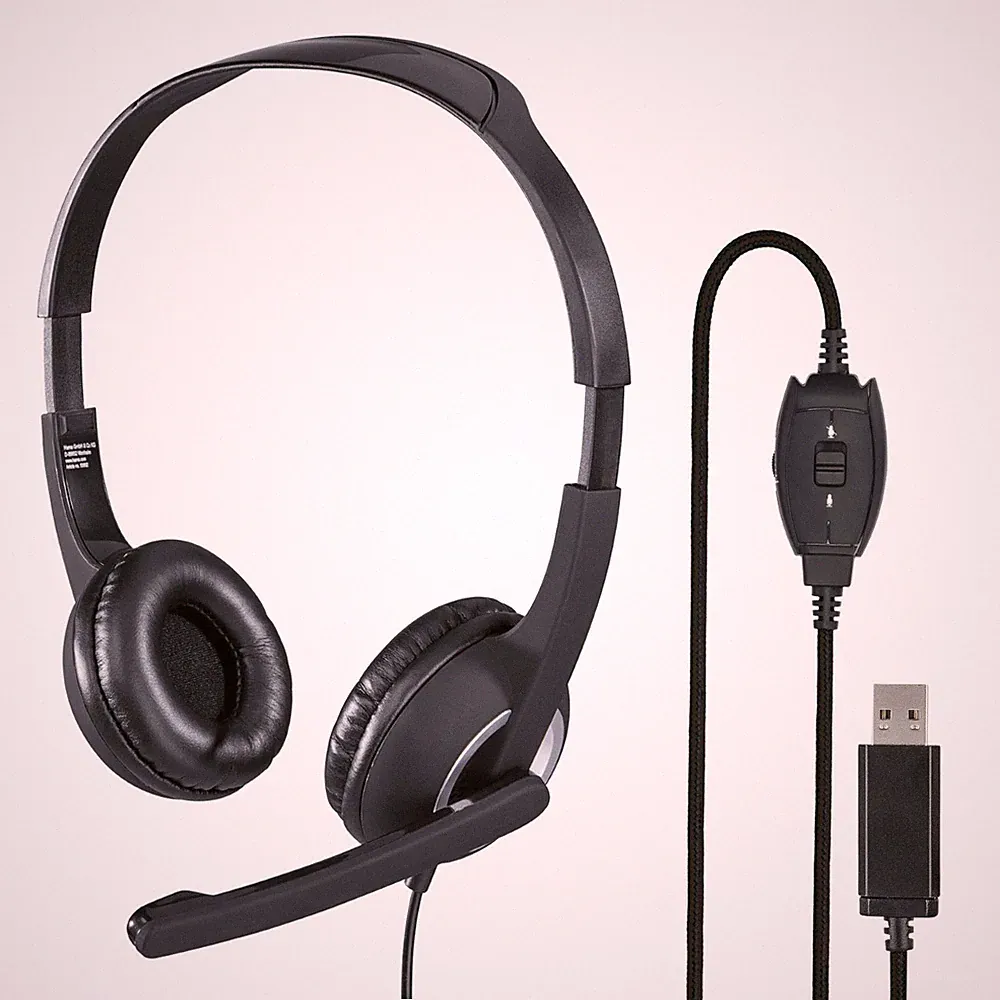Hama PC Office USB Headset Stereo Kophörer mit Boom Mikrofon Mikro Büro Notebook