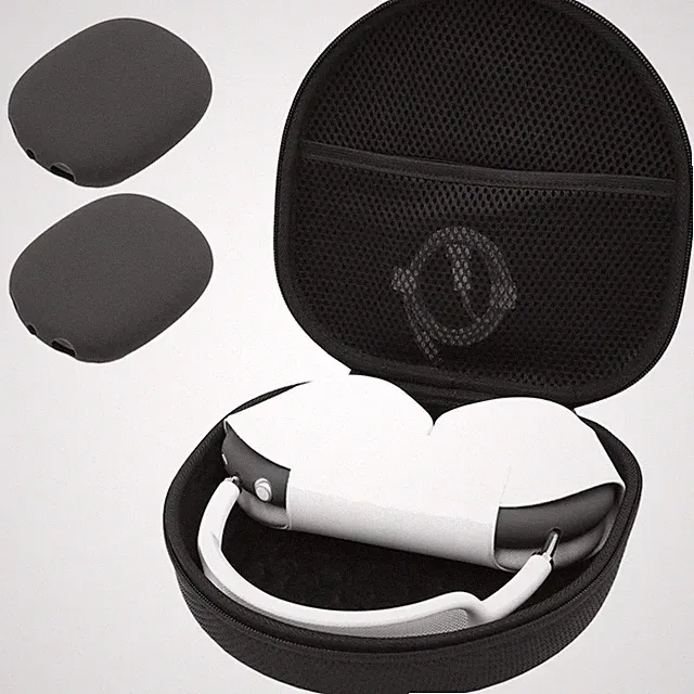Hartes Headset-Etui für AirPods Max mit 2 Silikonschutzhüllen – Schwarz