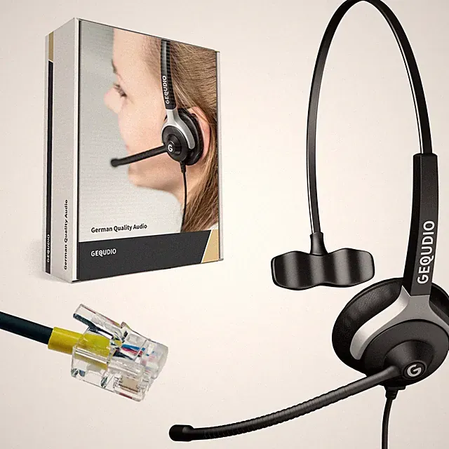 Headset 1-Ohr für GEQUDIO Mitel Aastra Poly Gigaset Telefon, mit Anschluss Kabel