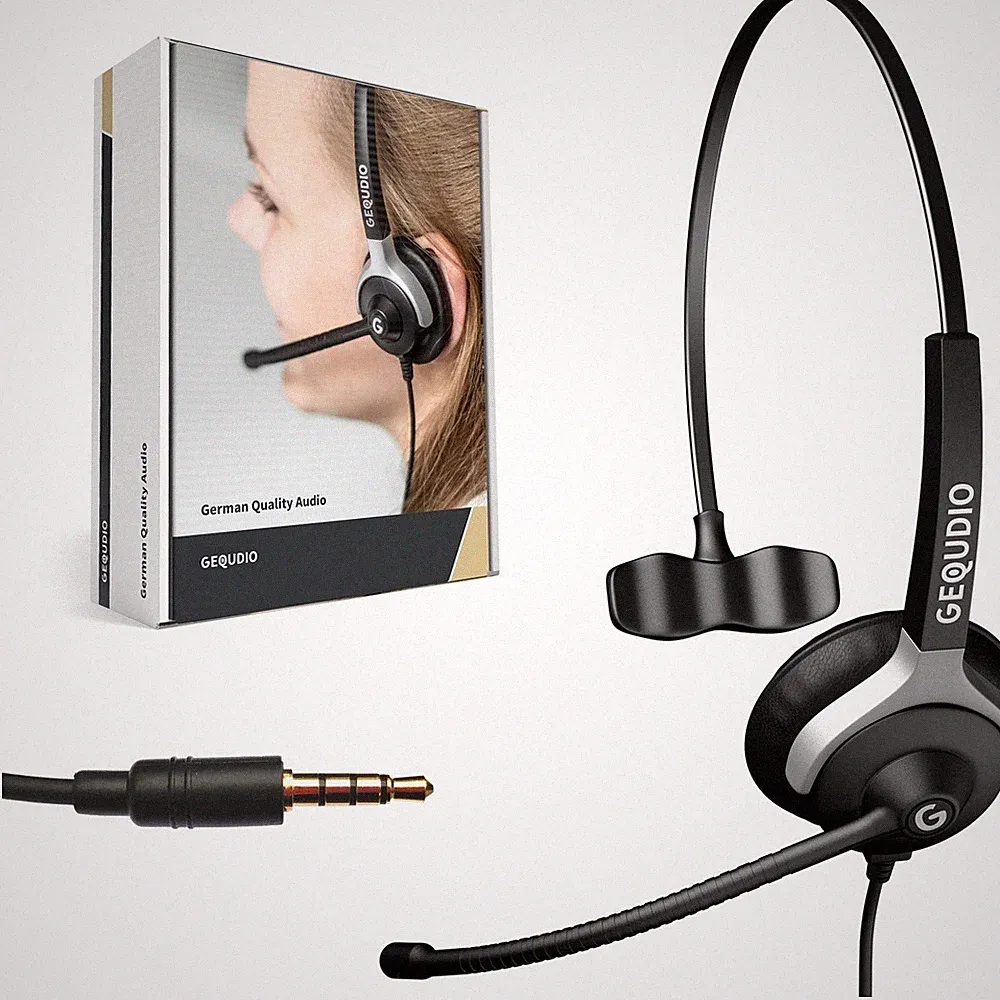 Headset 1-Ohr mit 3,5mm Klinke für FritzFon MacBook Smartphone Laptop, mit Kabel