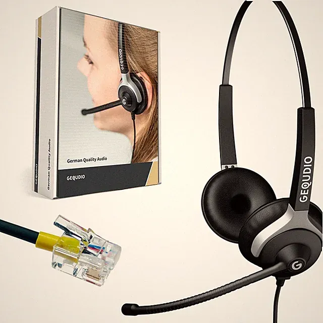 Headset 2-Ohr für GEQUDIO Mitel Aastra Poly Gigaset Telefon, mit Anschluss Kabel